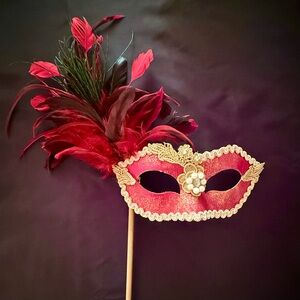 Elegant Red and Gold Masquerade Mask